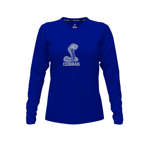 [FTLVPTRY-FYXS-LOGO3] Decker Performance T-Shirt (Female Youth XS, Royal, V Neck, Logo 3, Long Sleeve)